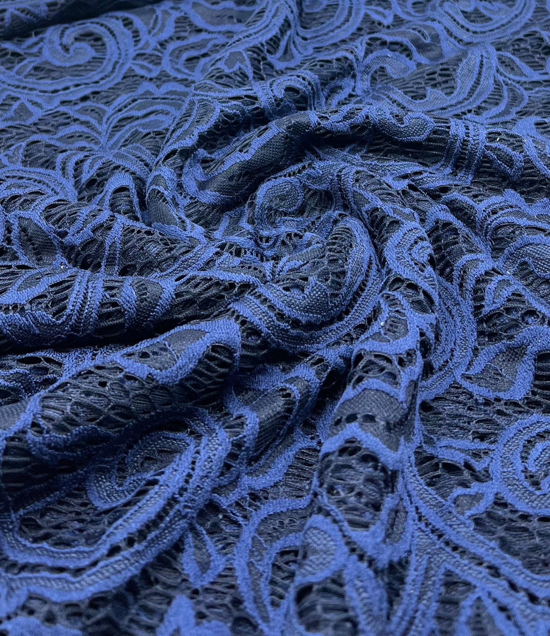 Navy Floral Lace Fabric Stretch - T9 Fabrics